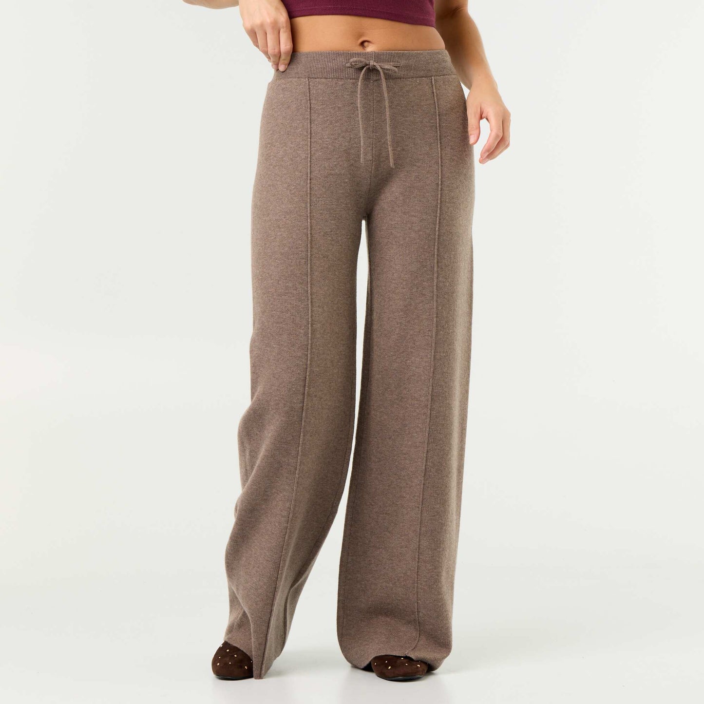 Wide knit trousers BEIGE