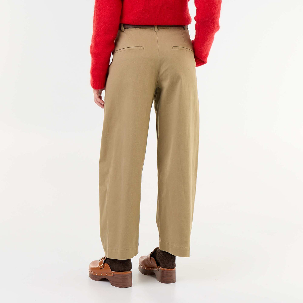 Wide-leg barrel trousers with faux leather belt BEIGE