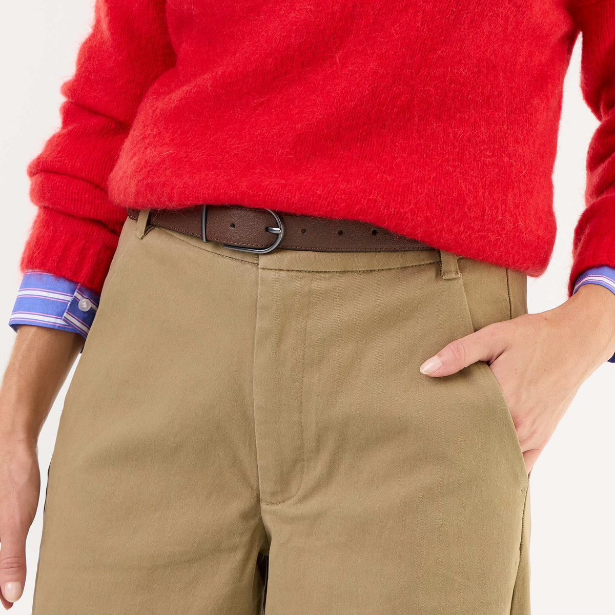 Wide-leg barrel trousers with faux leather belt BEIGE
