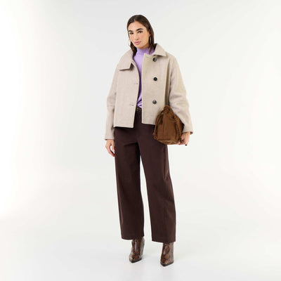 Wide-leg barrel trousers with faux leather belt BROWN