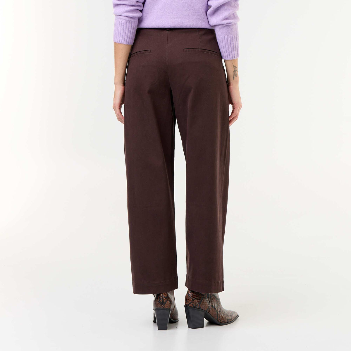 Wide-leg barrel trousers with faux leather belt BROWN