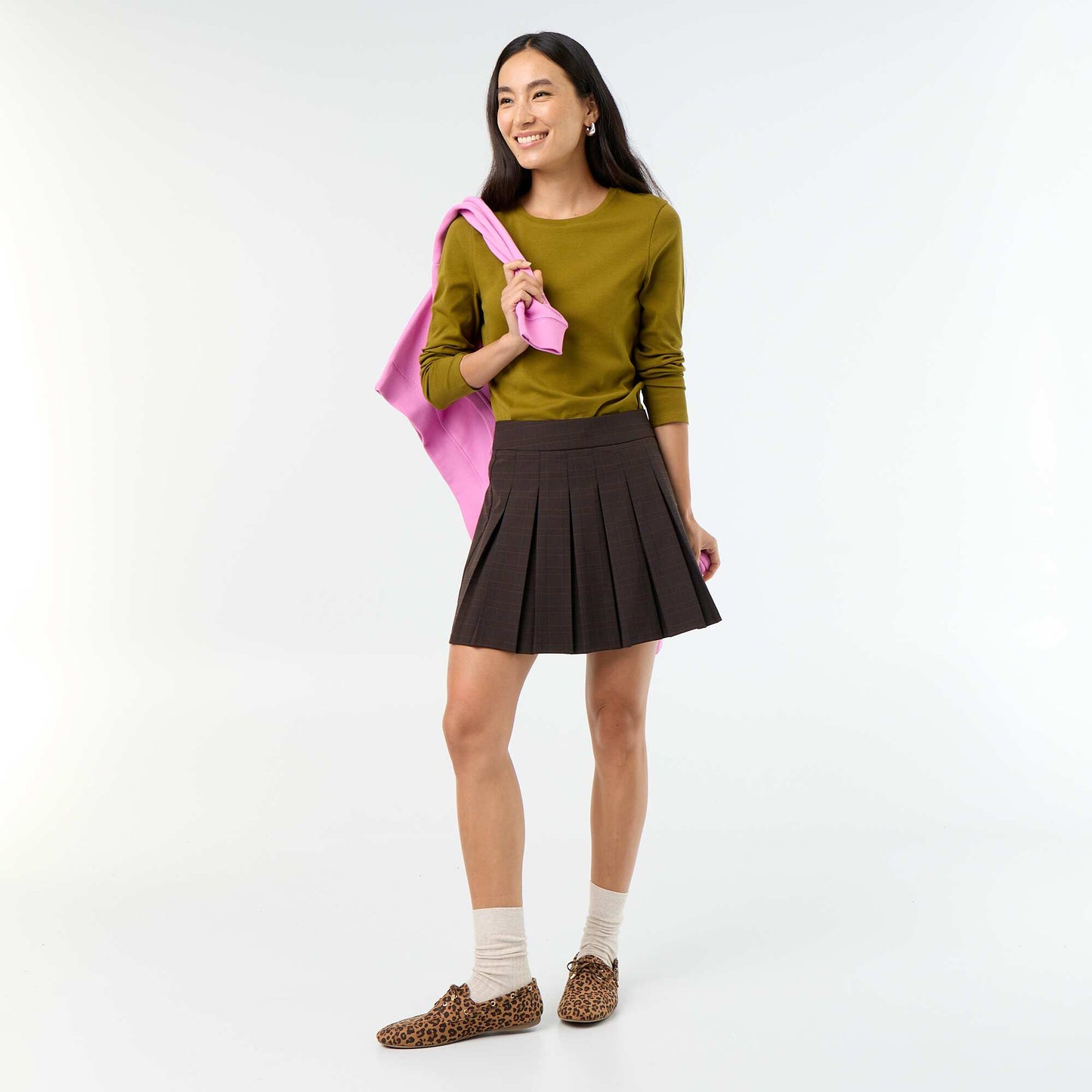 Pleated Short Skirt BROWN