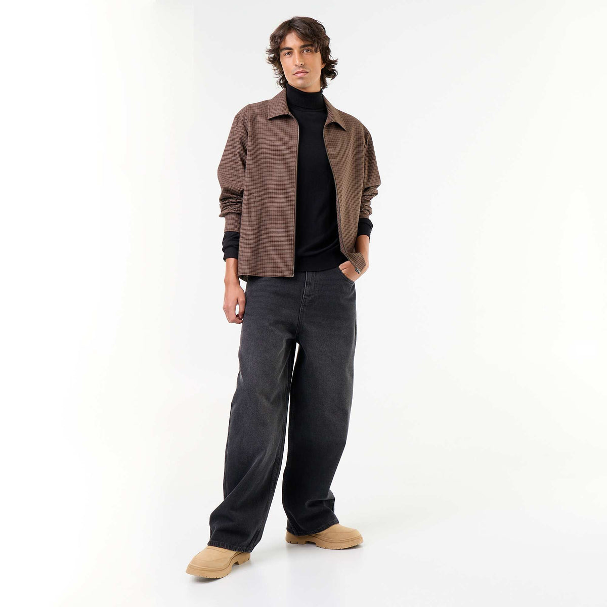 Plain fine-knit turtleneck BLACK