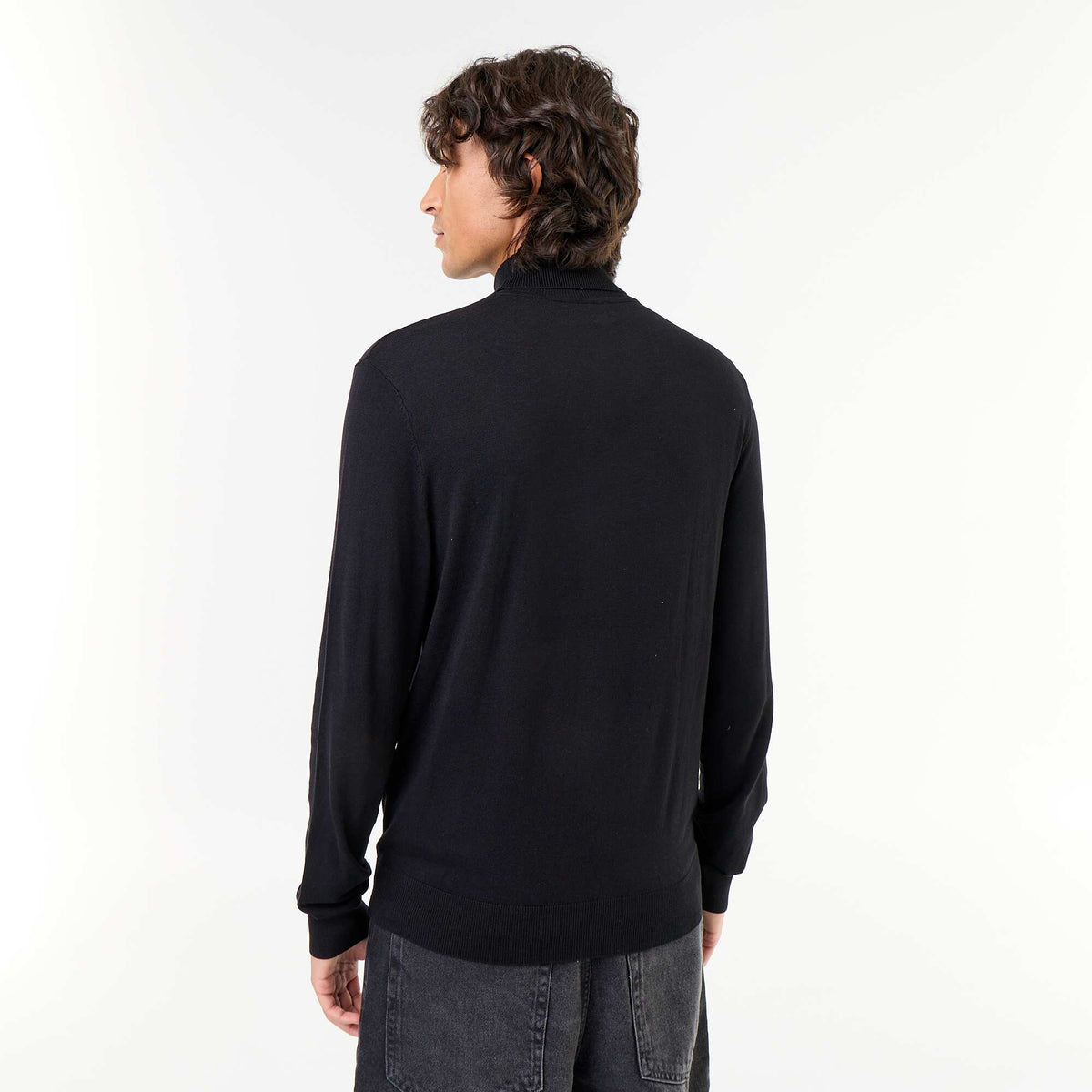 Plain fine-knit turtleneck BLACK