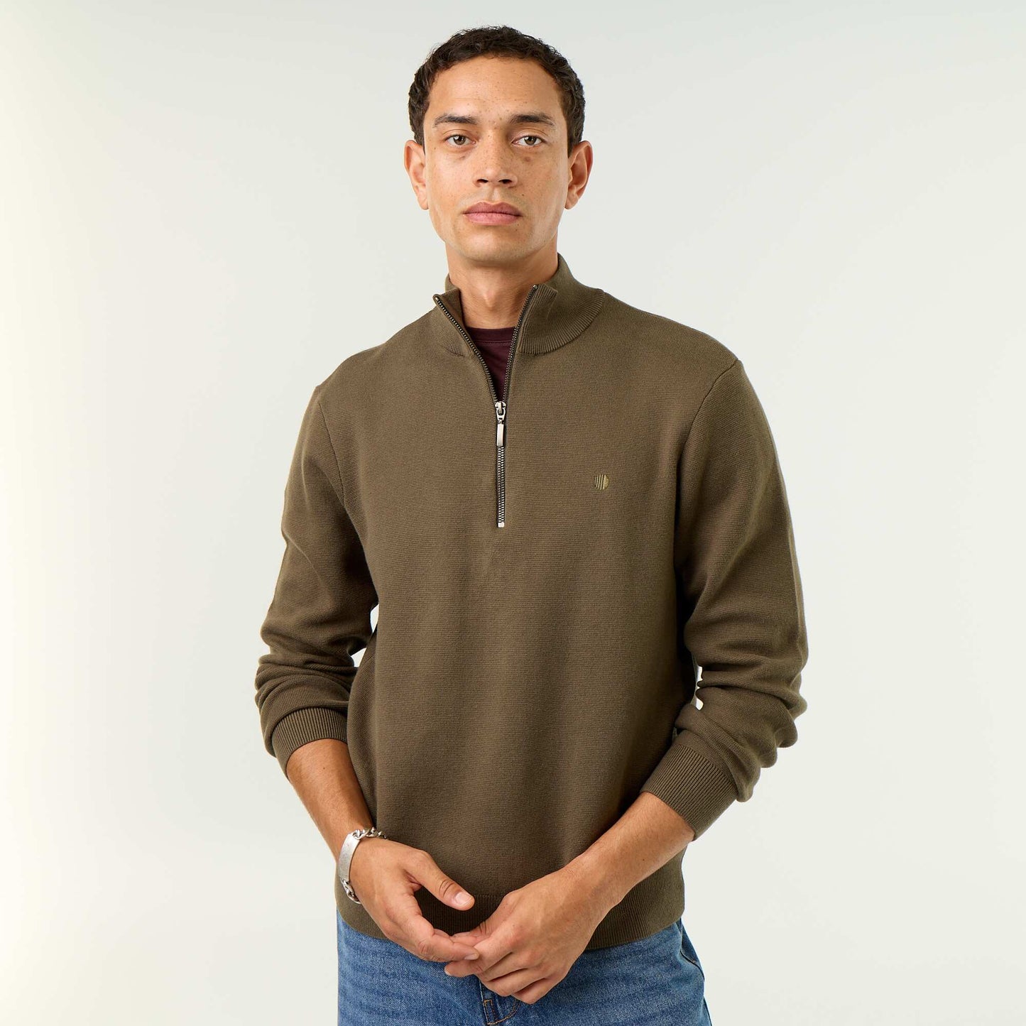 Zipped High-Neck Sweater KHAKI