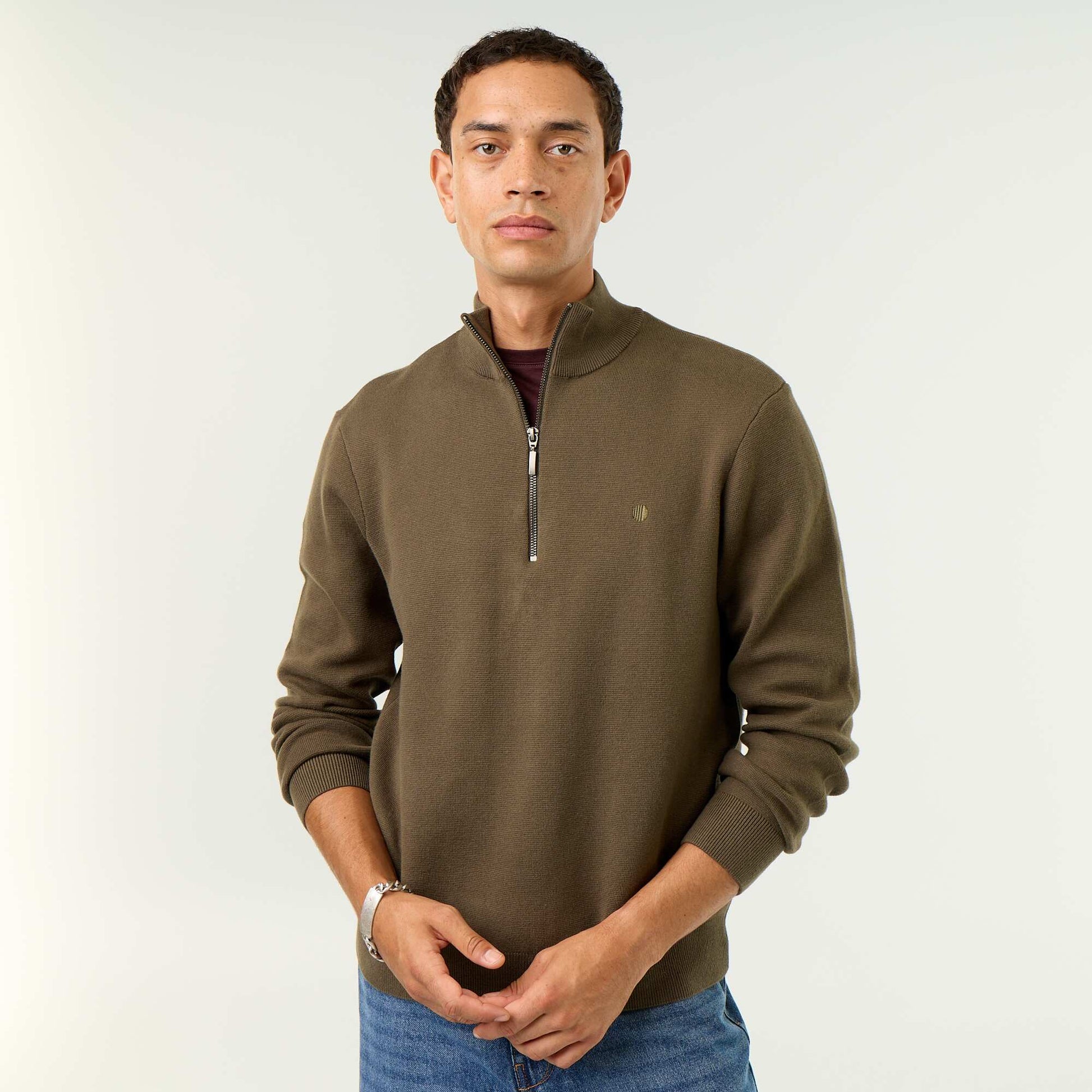 Zipped High-Neck Sweater KHAKI