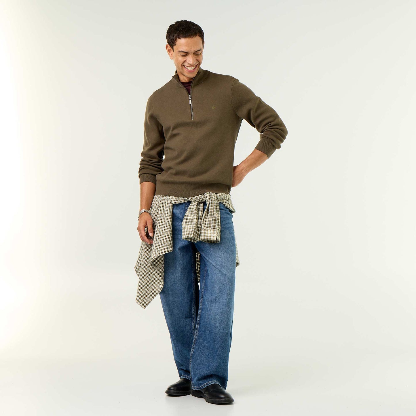 Zipped High-Neck Sweater KHAKI