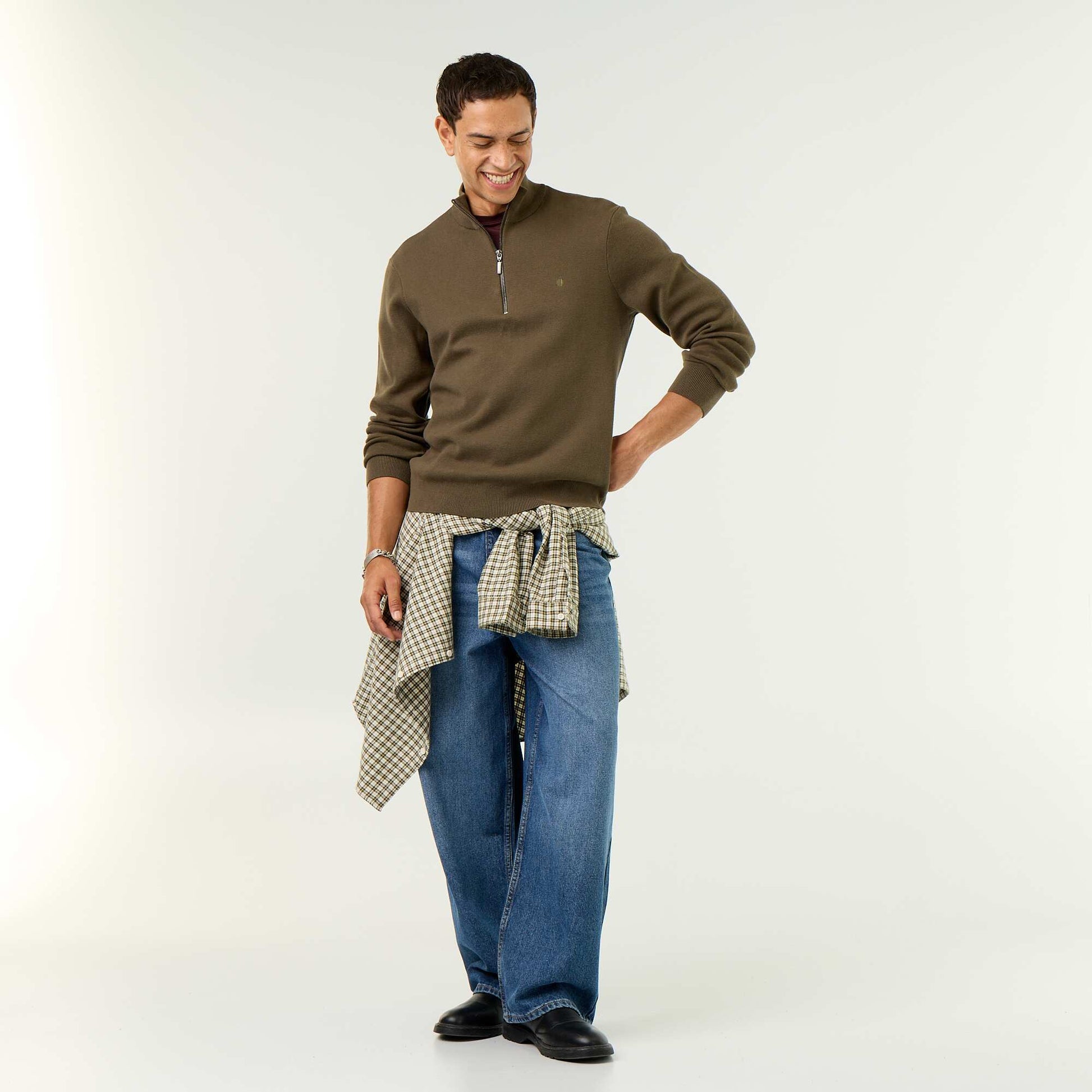 Zipped High-Neck Sweater KHAKI