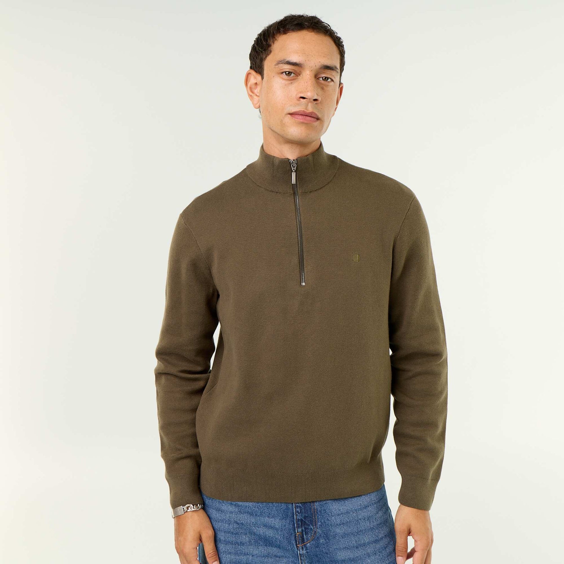 Zipped High-Neck Sweater KHAKI