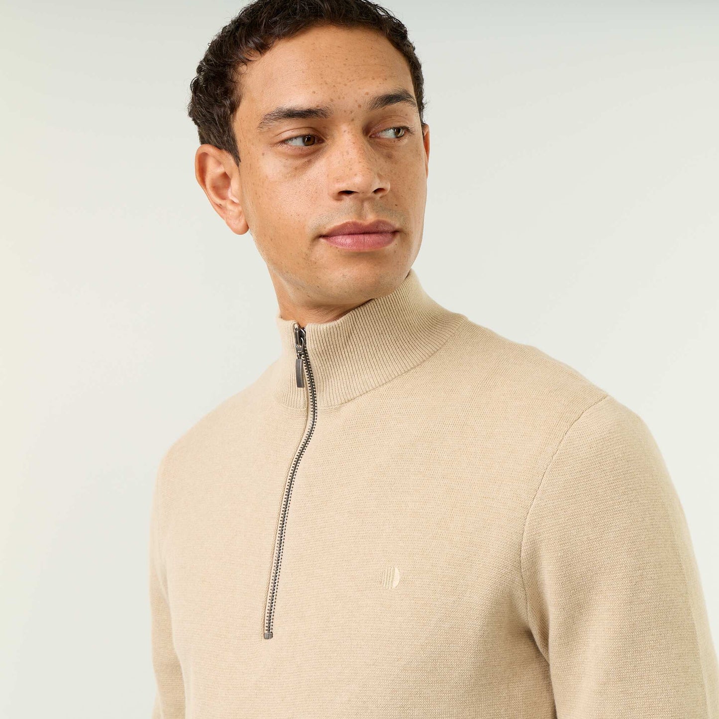 Zipped High-Neck Sweater BEIGE