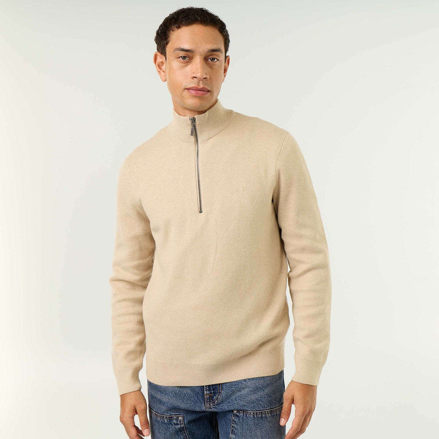 Zipped High-Neck Sweater BEIGE