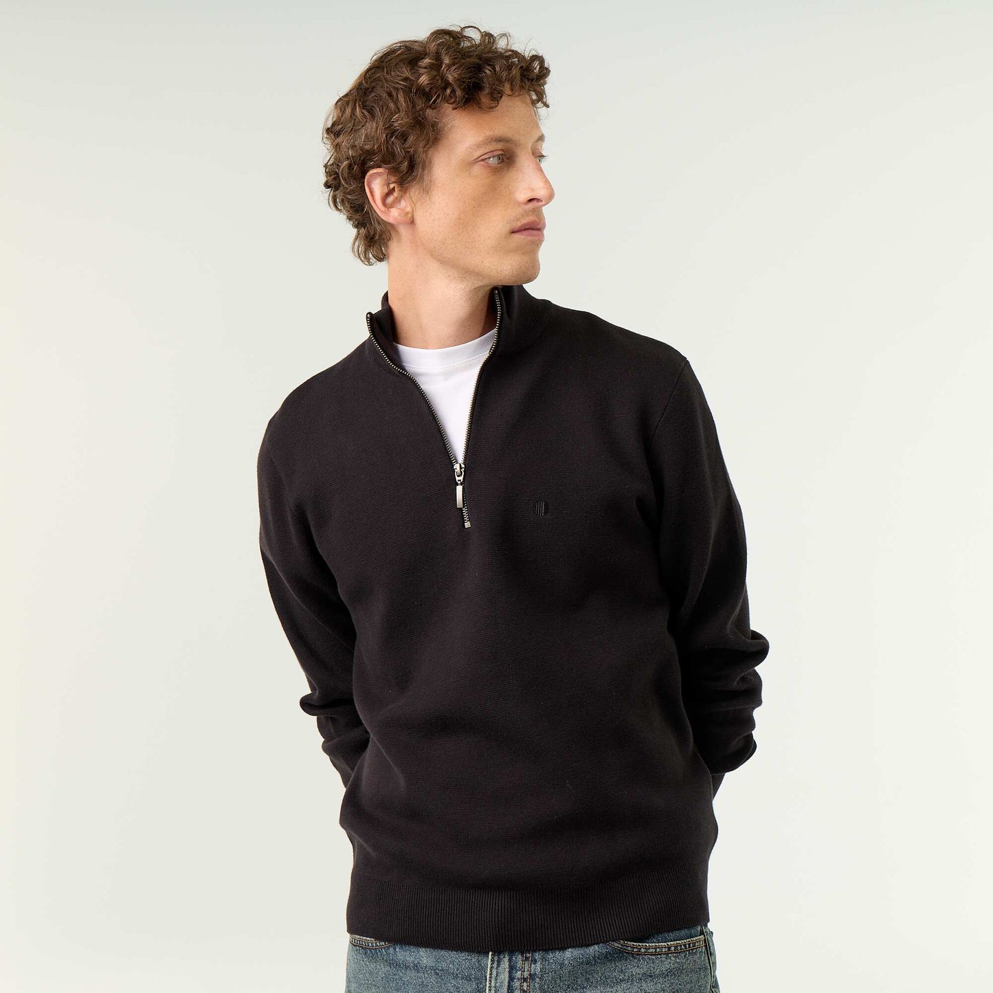 Zipped High-Neck Sweater BLACK