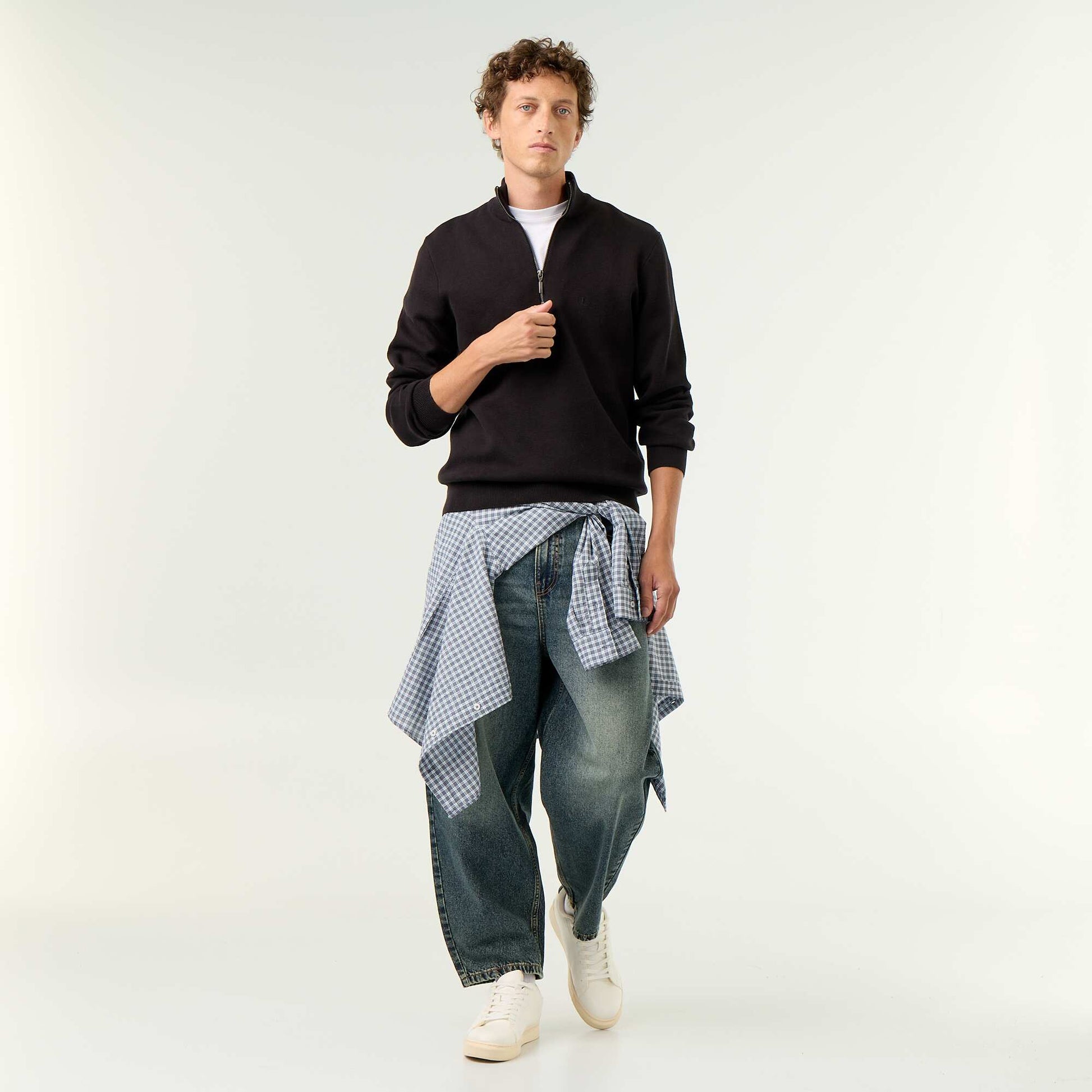 Zipped High-Neck Sweater BLACK