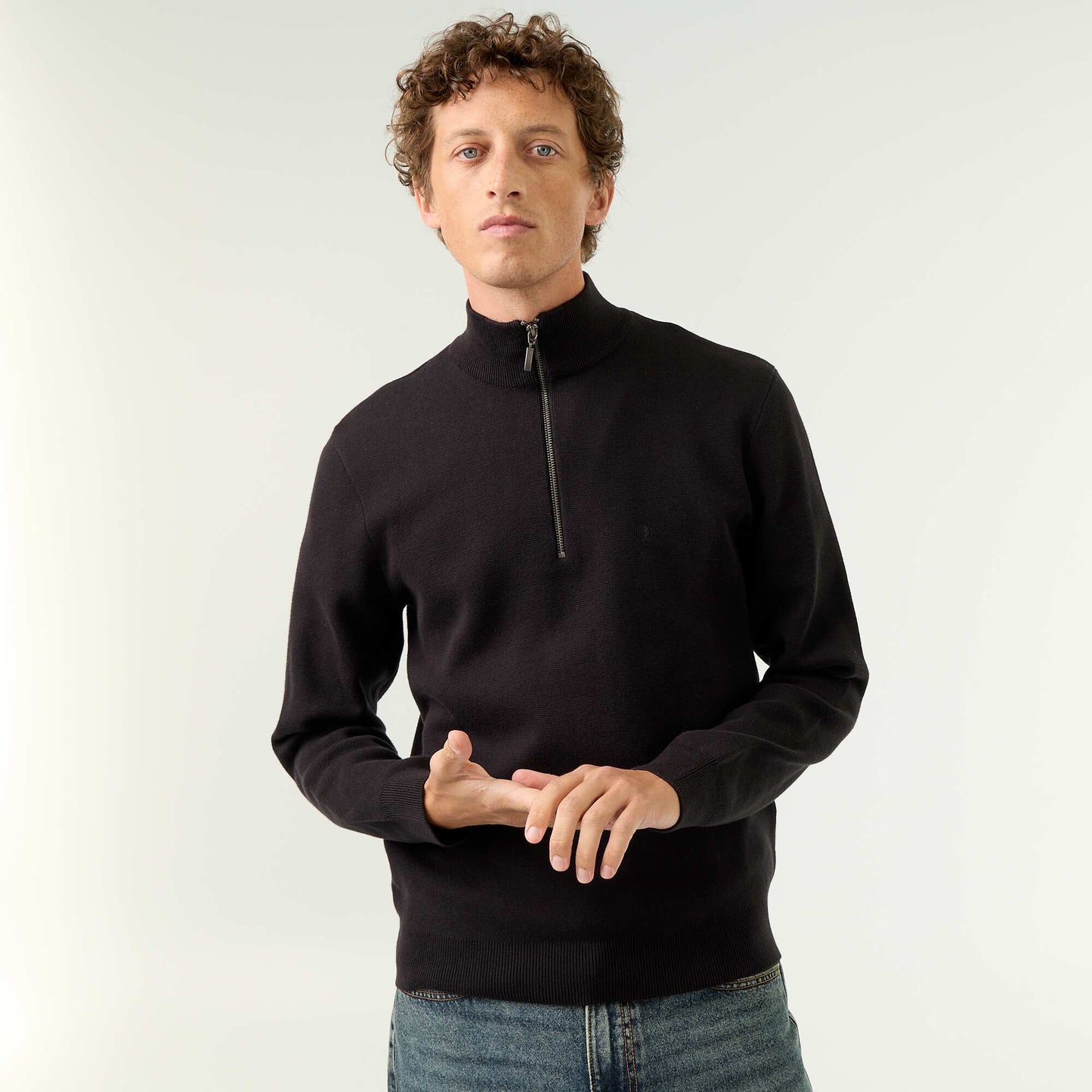 Zipped High-Neck Sweater BLACK
