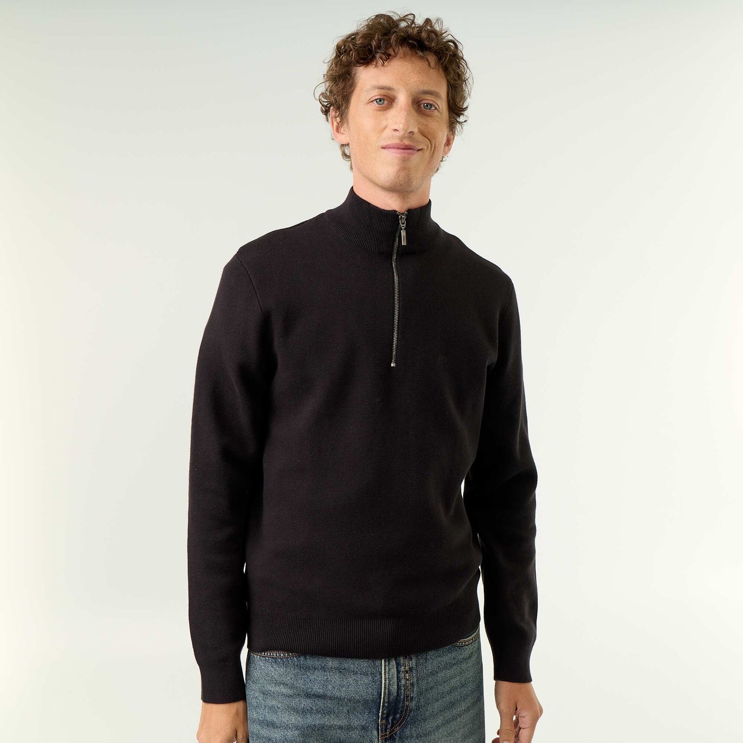 Zipped High-Neck Sweater BLACK