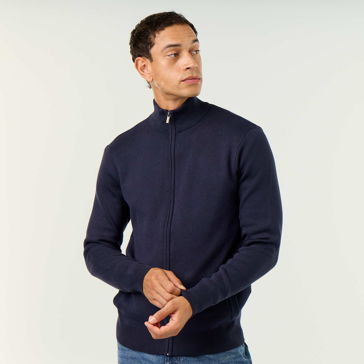 Zipped High-Neck Cardigan BLUE