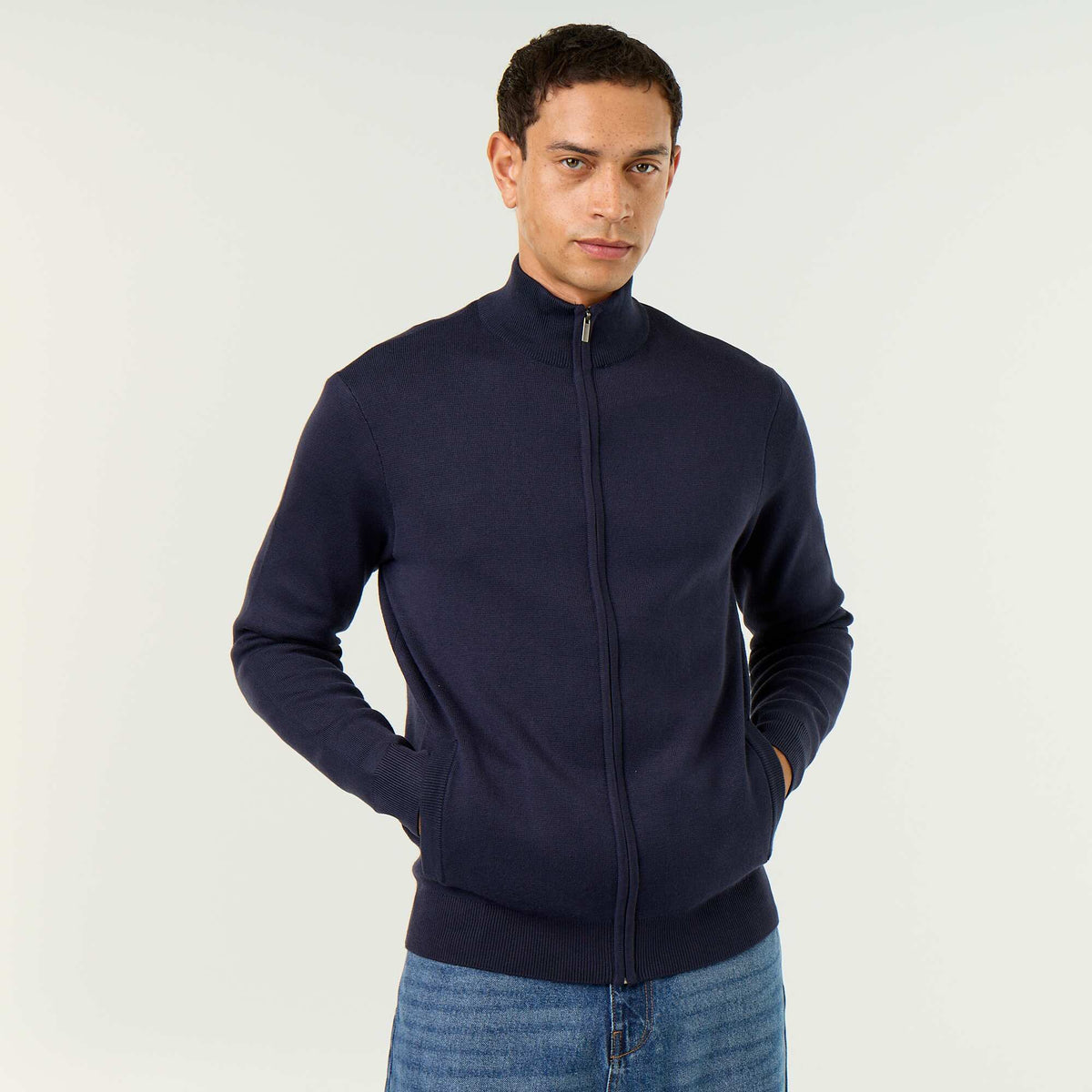 Zipped High-Neck Cardigan BLUE