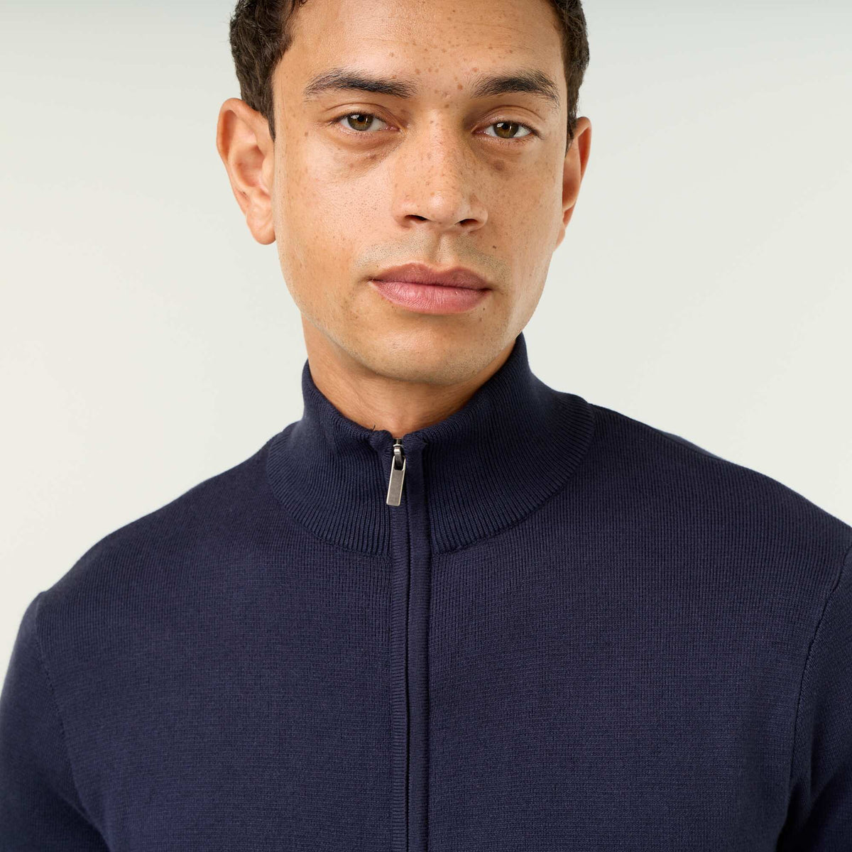 Zipped High-Neck Cardigan BLUE