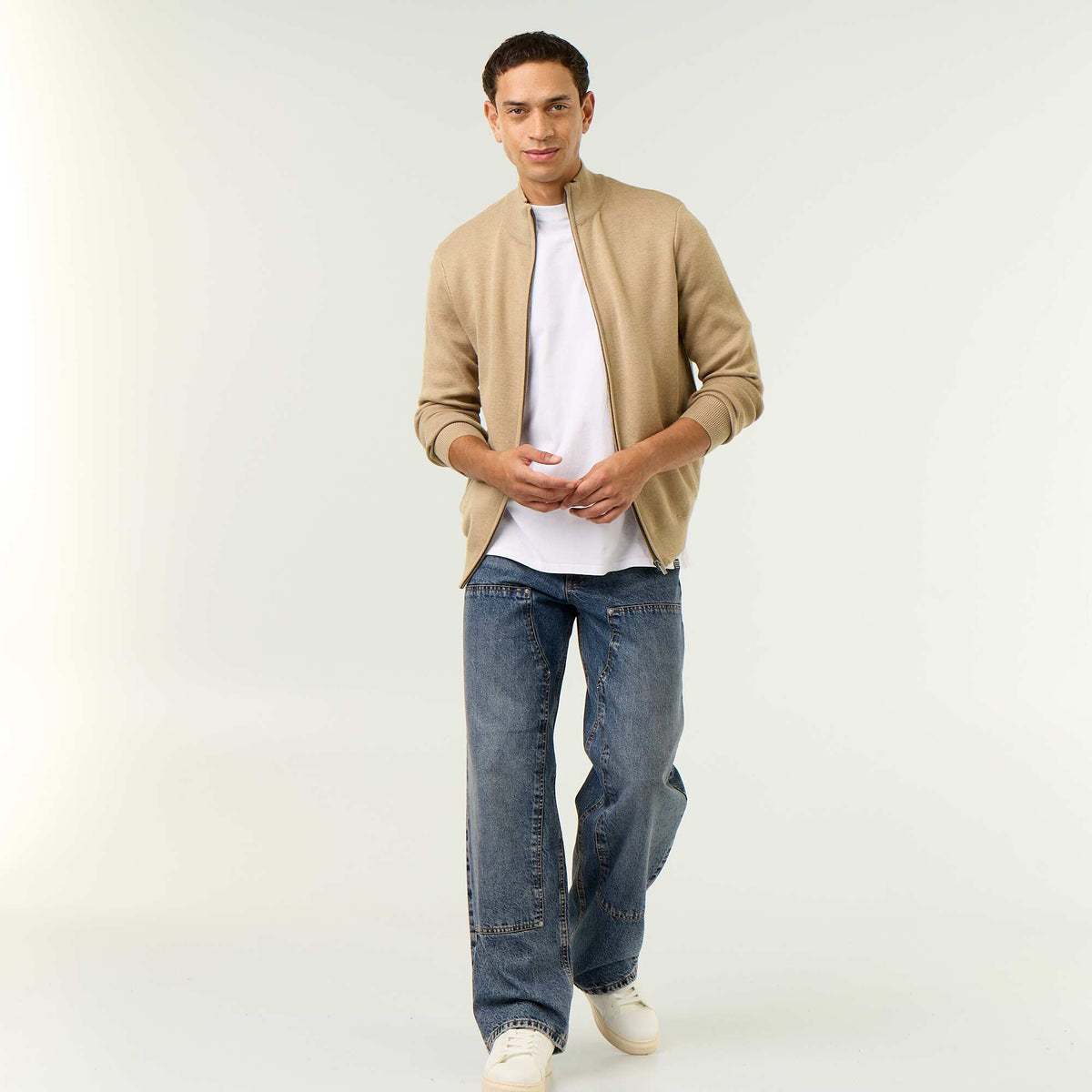 Zipped High-Neck Cardigan BEIGE