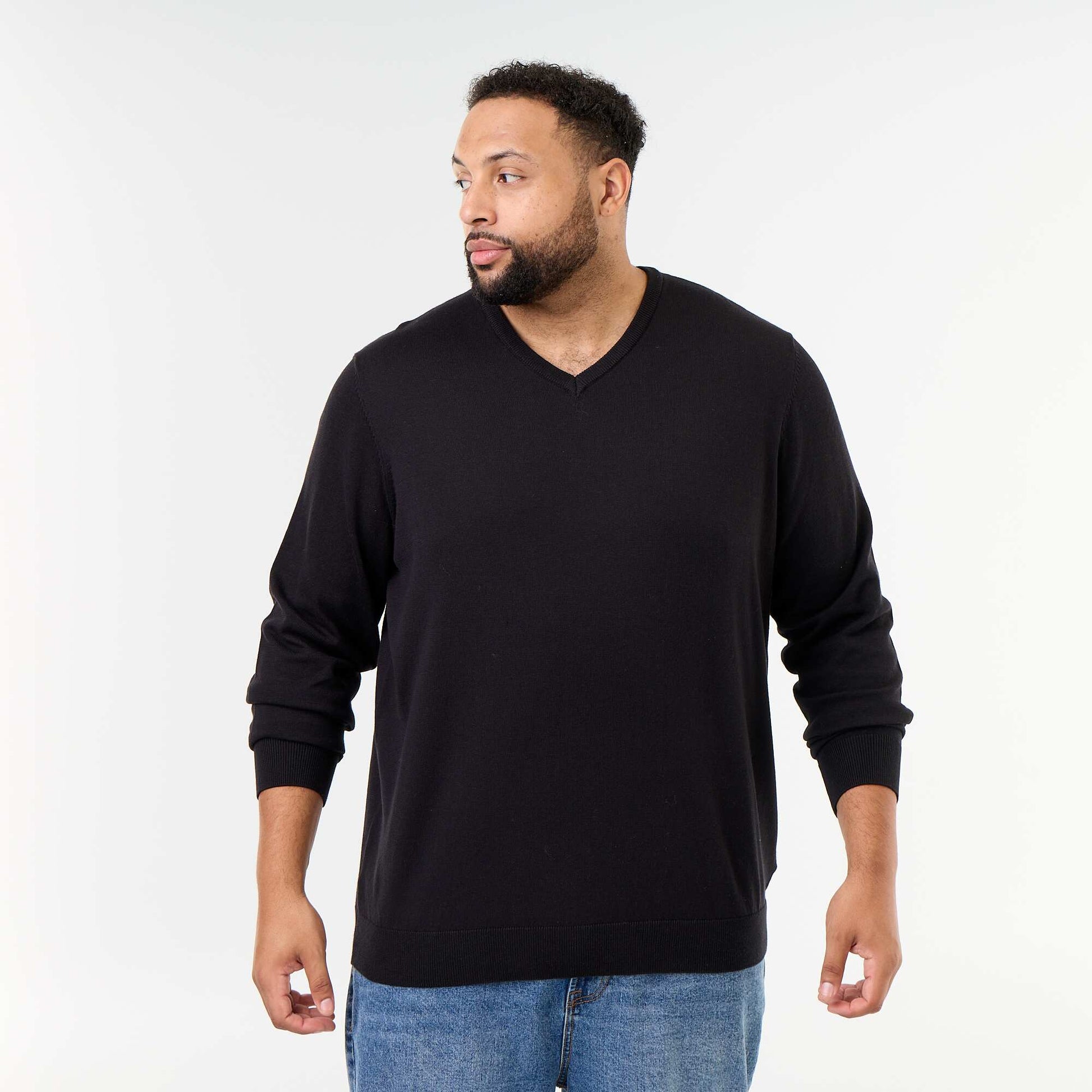 V-neck knit sweater BLACK