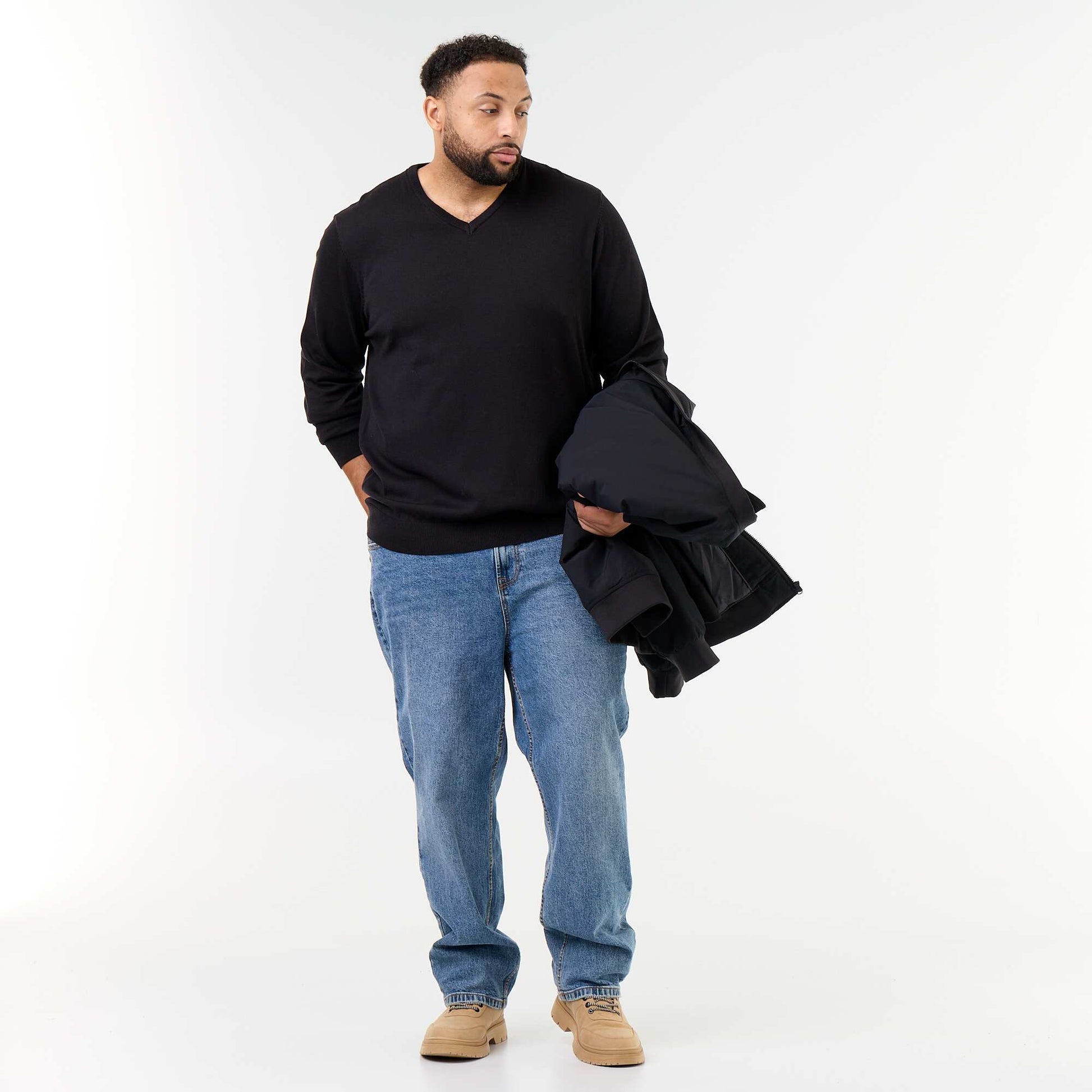 V-neck knit sweater BLACK