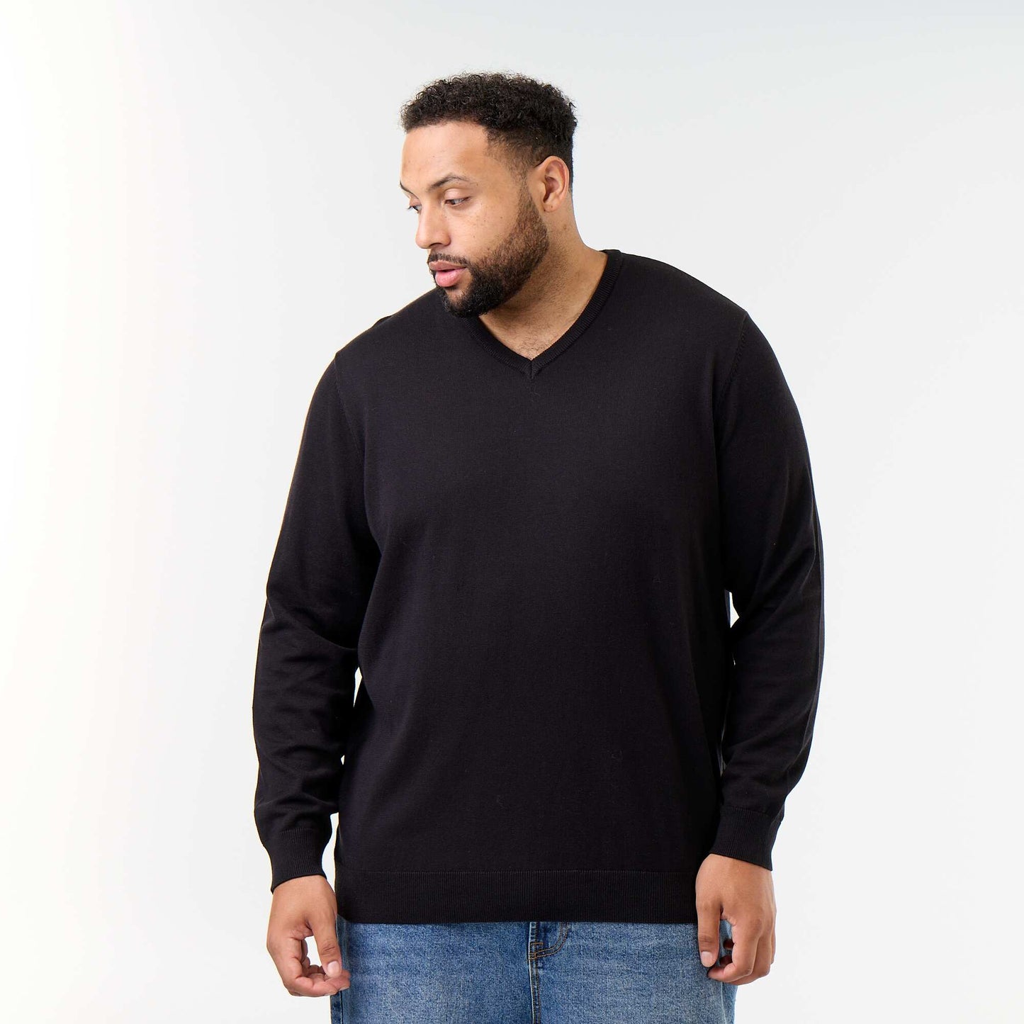 V-neck knit sweater BLACK