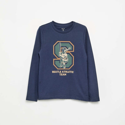 Long-sleeved printed T-shirt BLUE