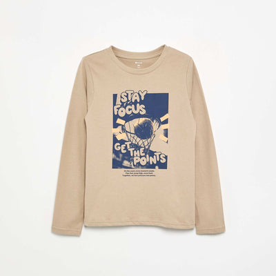 Long-sleeved printed T-shirt BEIGE