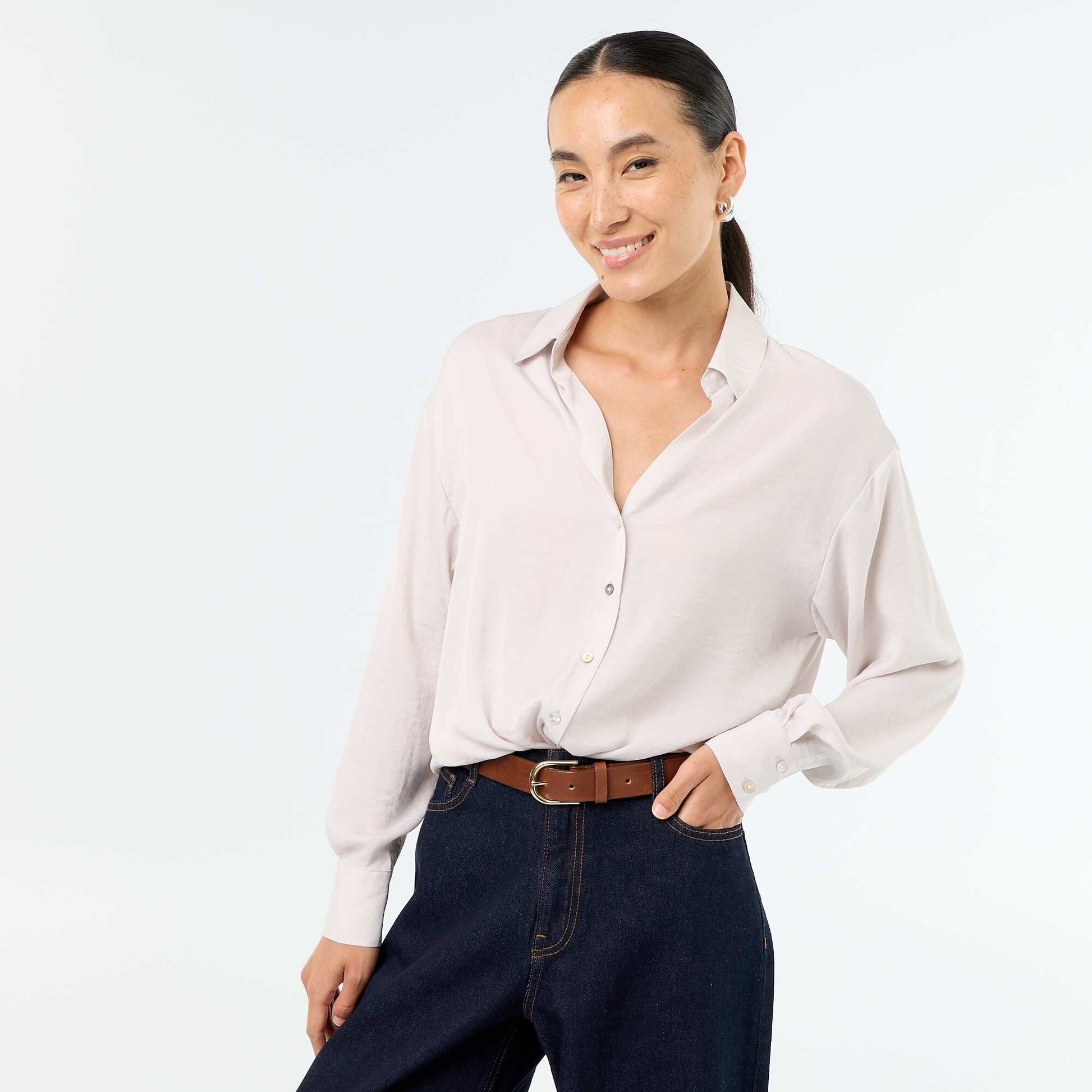 Solid Satin Blouse GREY