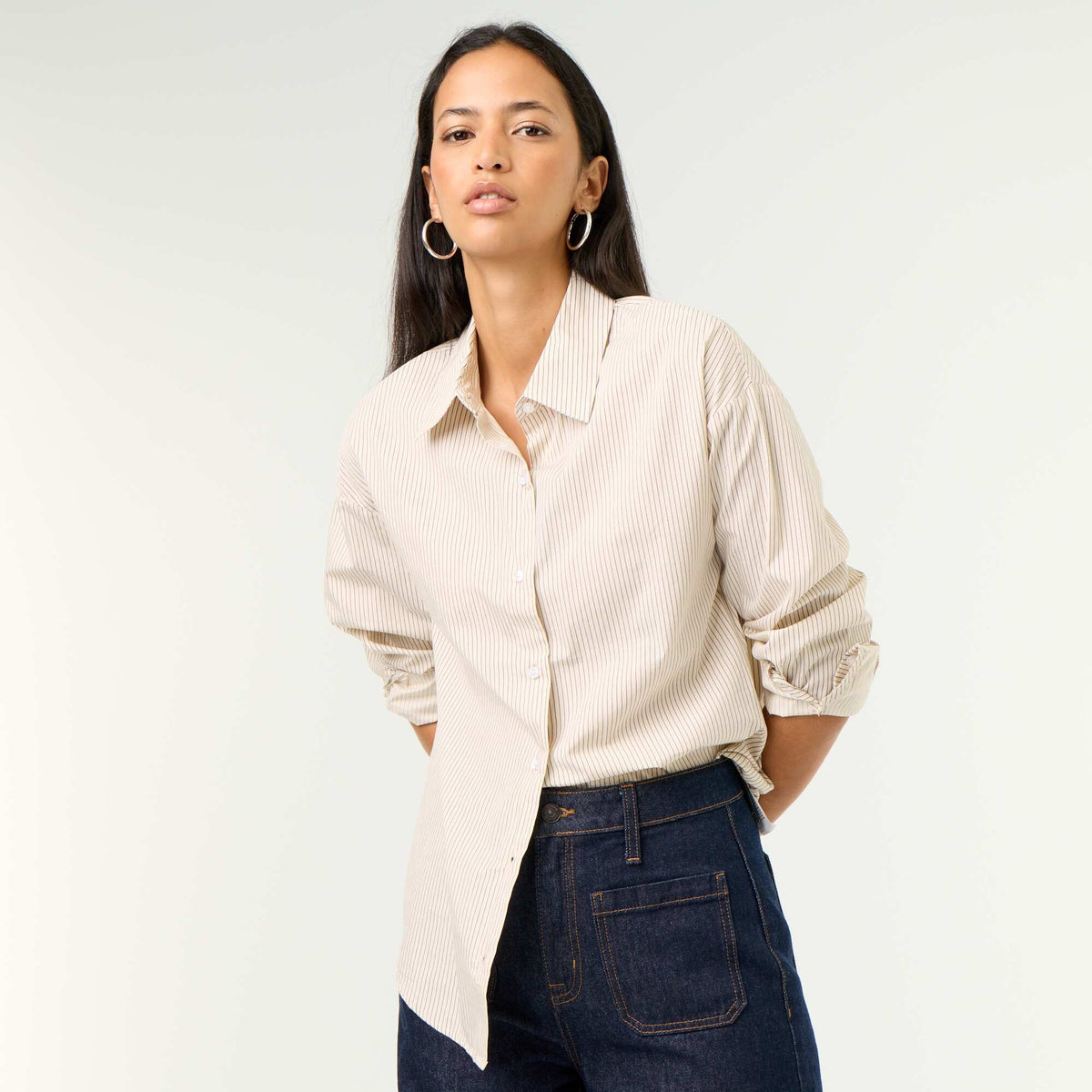 Striped long-sleeved shirt WHITE