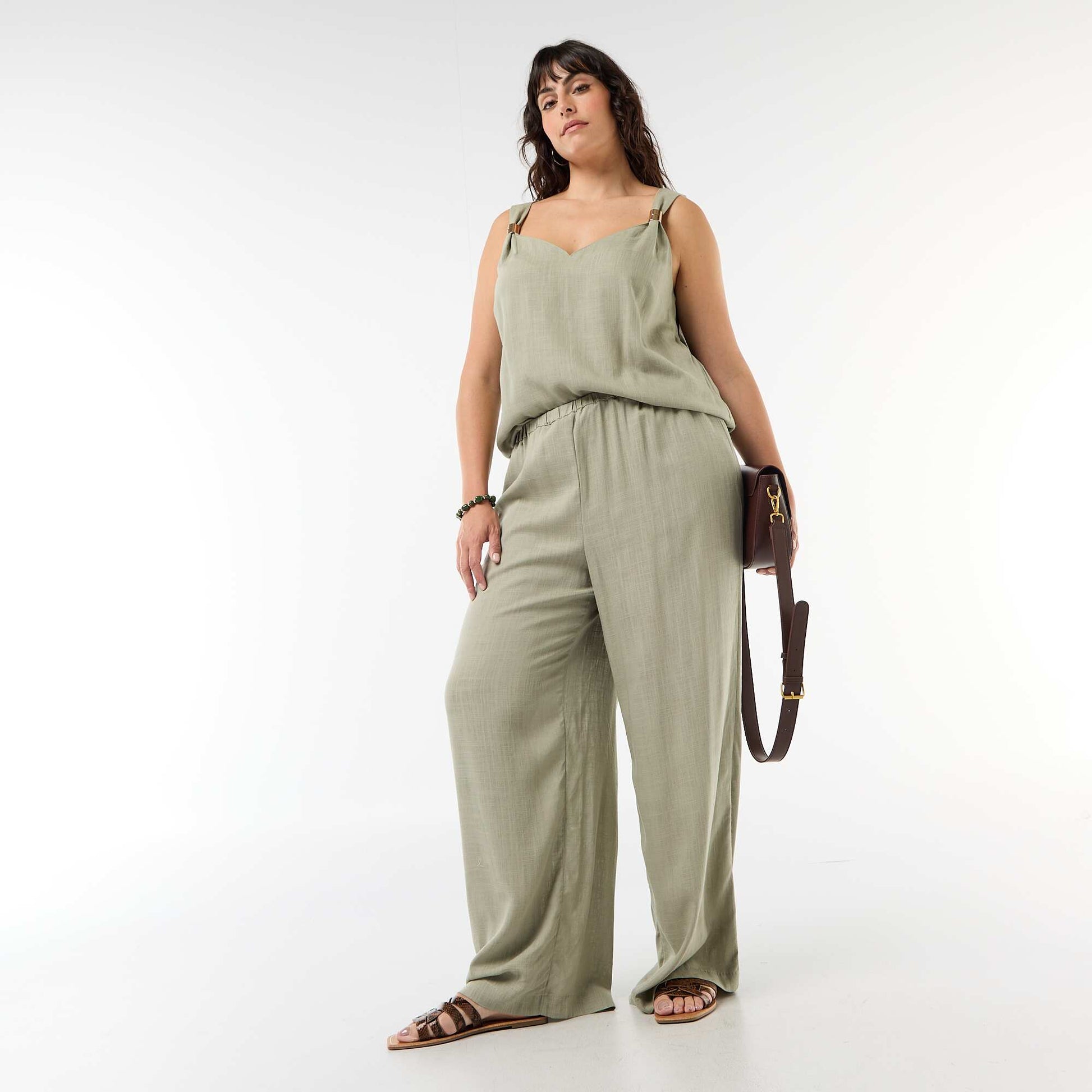 Wide-leg linen blend pants LIGHT GREEN