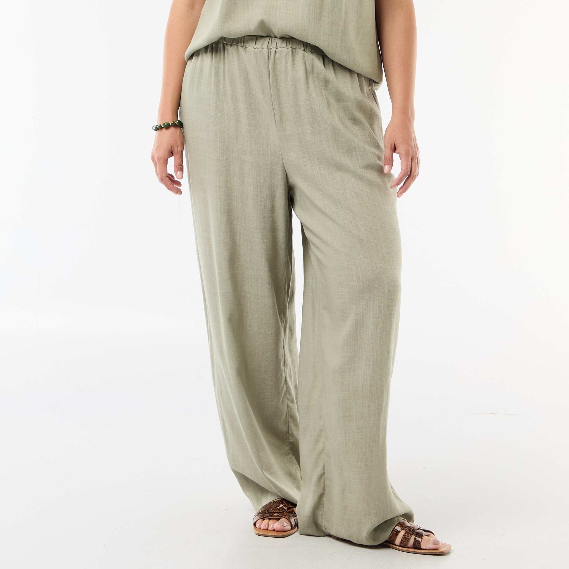 Wide-leg linen blend pants LIGHT GREEN