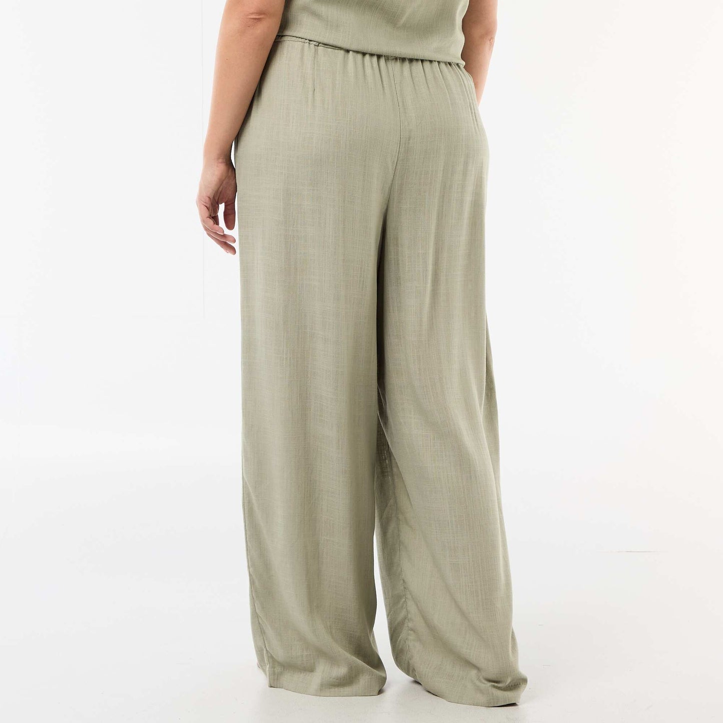Wide-leg linen blend pants LIGHT GREEN