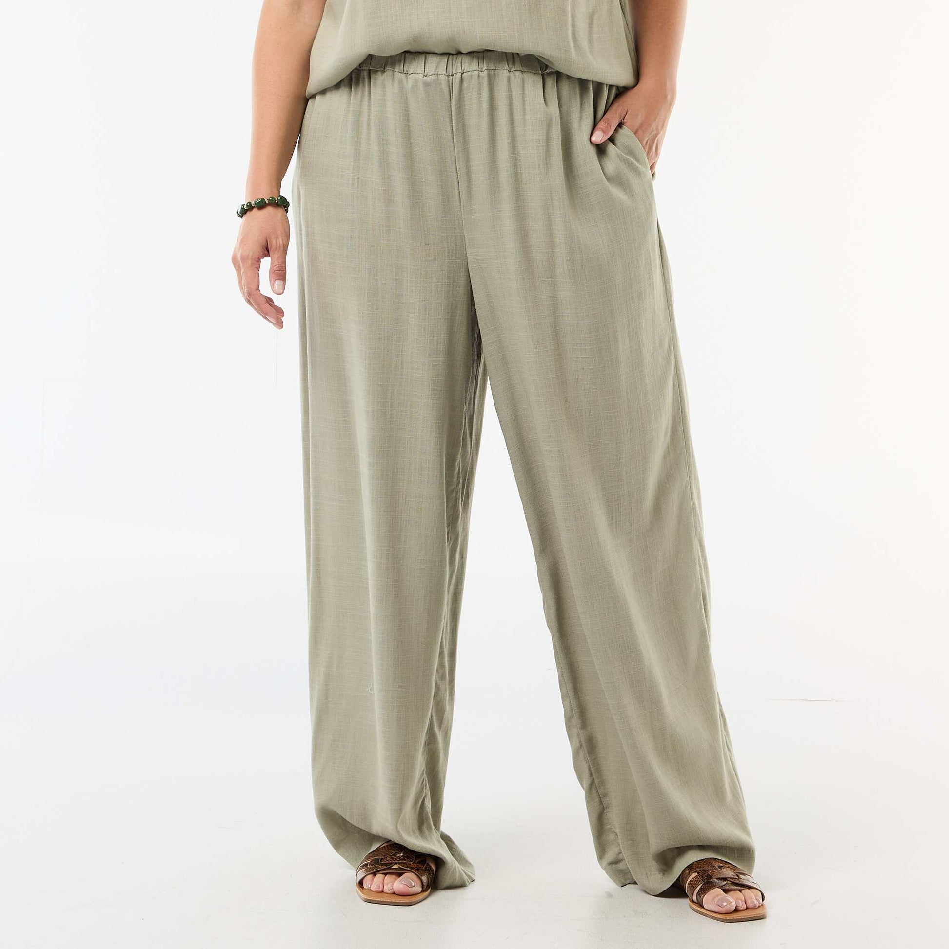 Wide-leg linen blend pants LIGHT GREEN