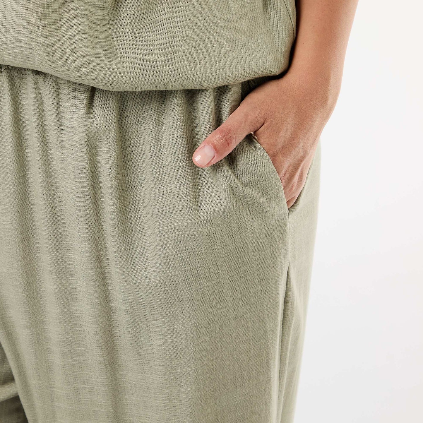 Wide-leg linen blend pants LIGHT GREEN