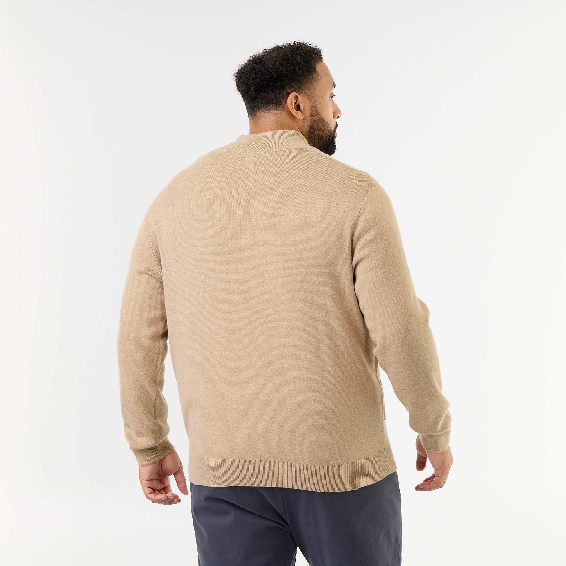 High-Neck Zip-Up Cardigan BEIGE
