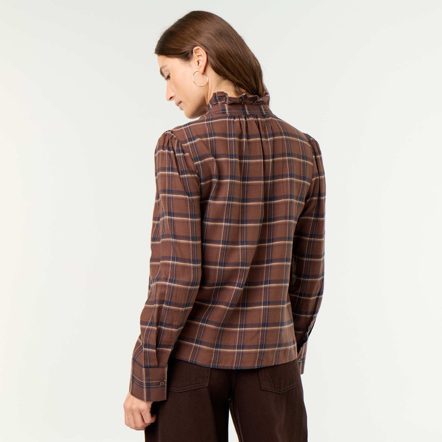 Ruffled Mock Neck Blouse BROWN
