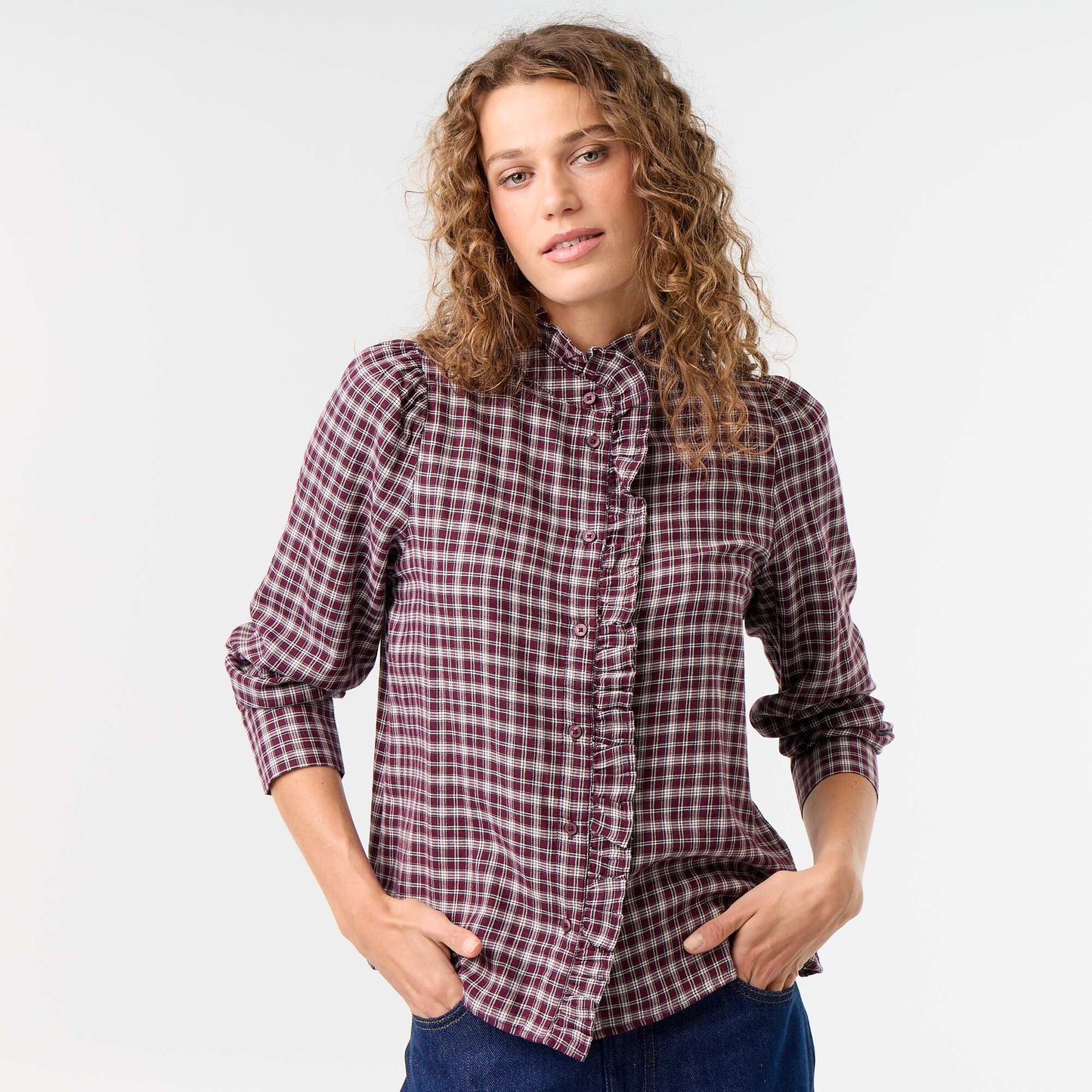 Ruffled Mock Neck Blouse BLUE