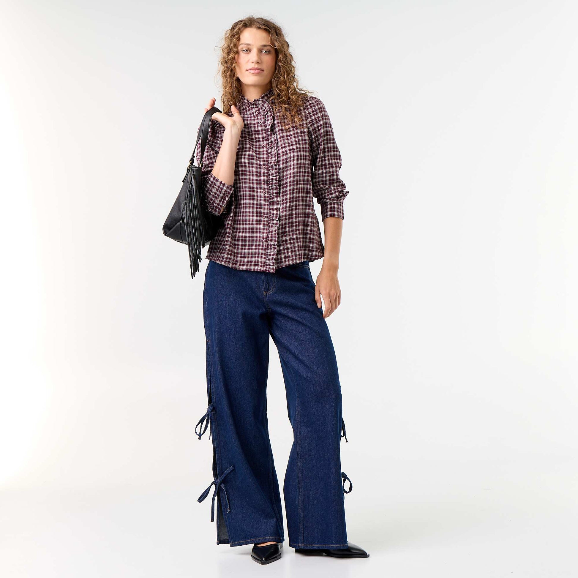 Ruffled Mock Neck Blouse BLUE