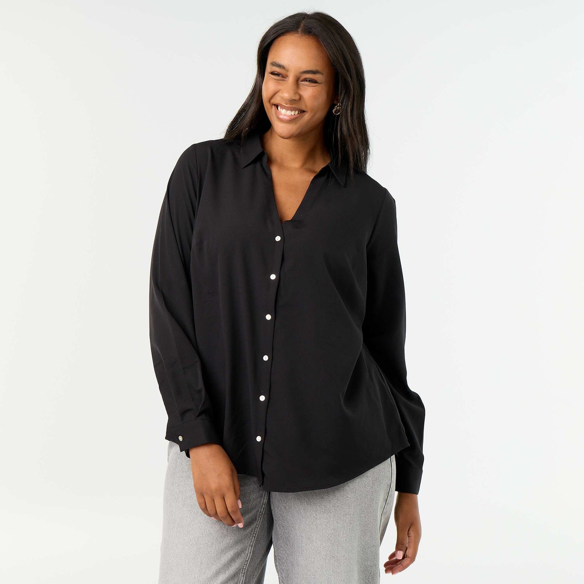 Flowy Solid Blouse BLACK