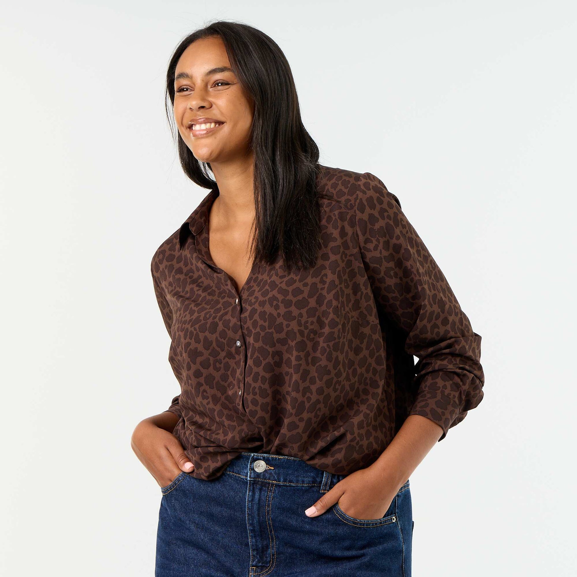 Flowy Solid Blouse BROWN