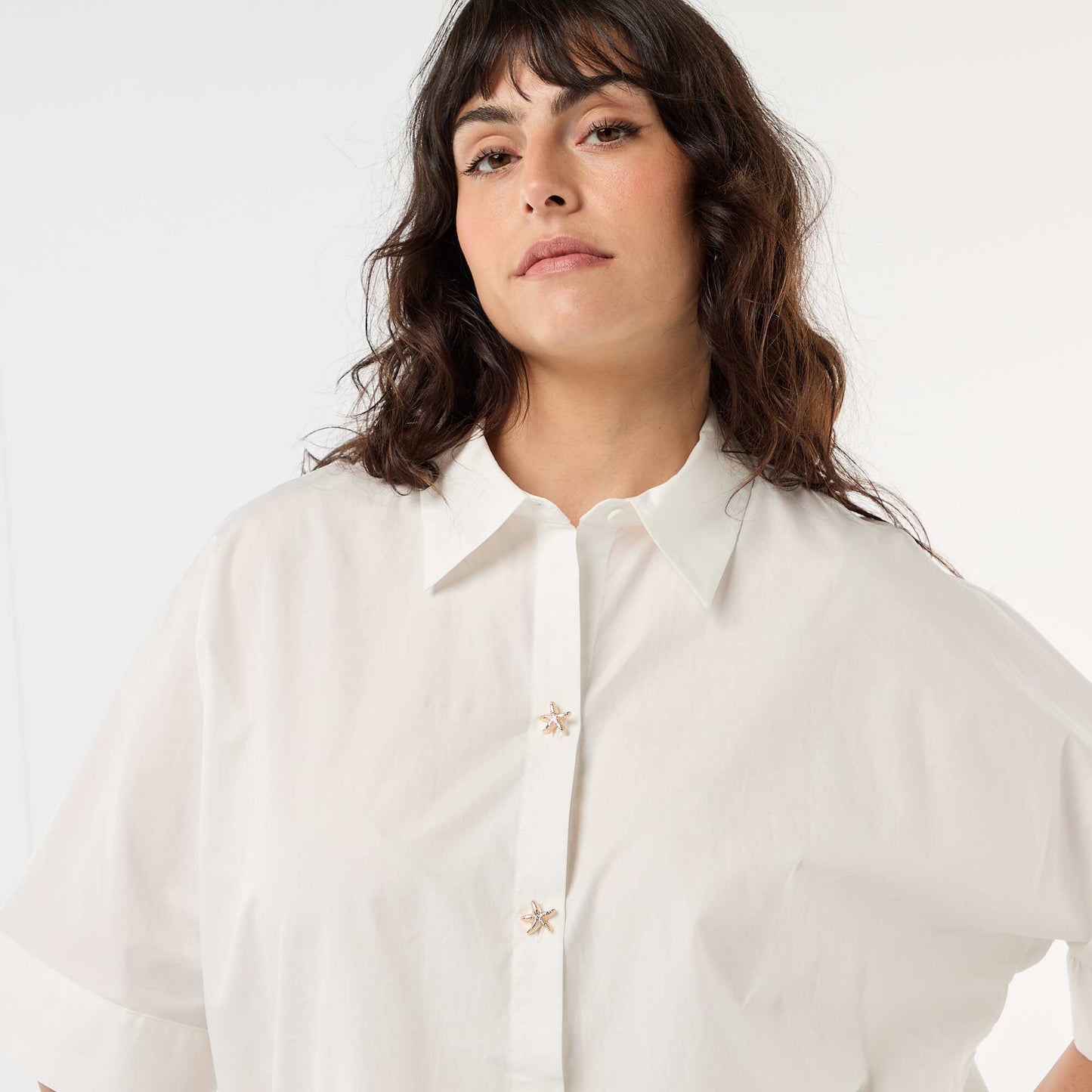 Satin shirt with starfish buttons WHITE