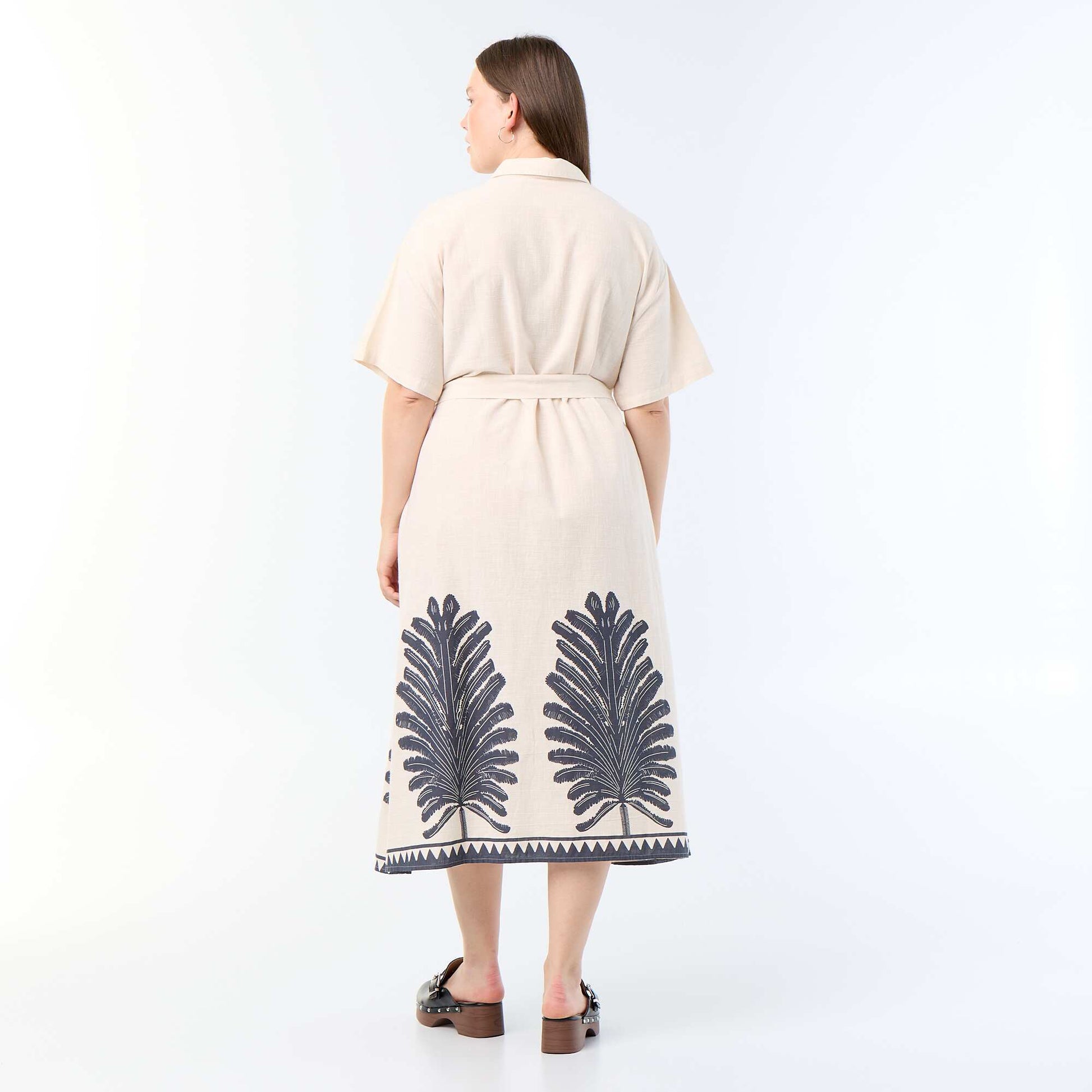 Short-Sleeved Long Shirt Dress BEIGE