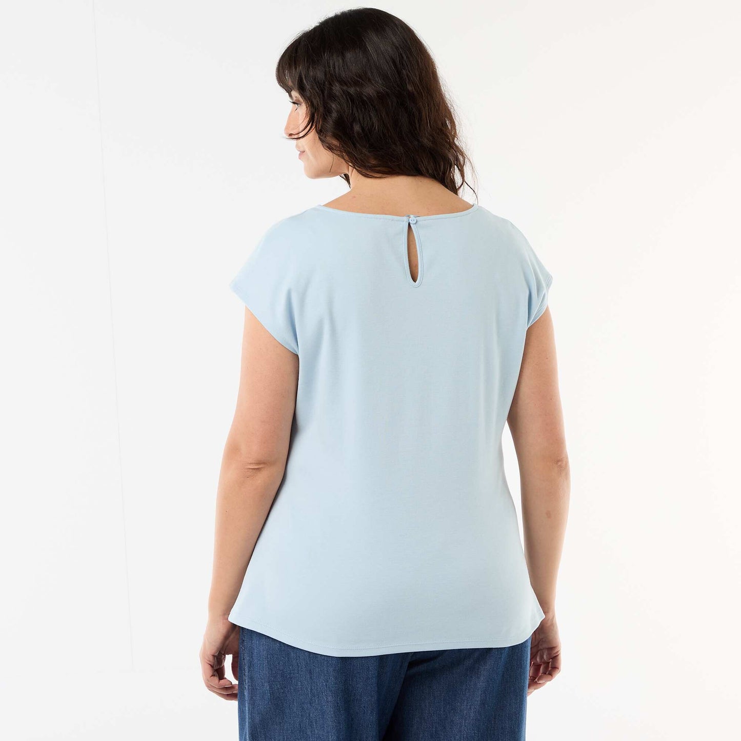 Draped T-shirt with Gold Brooch Detail BLUE