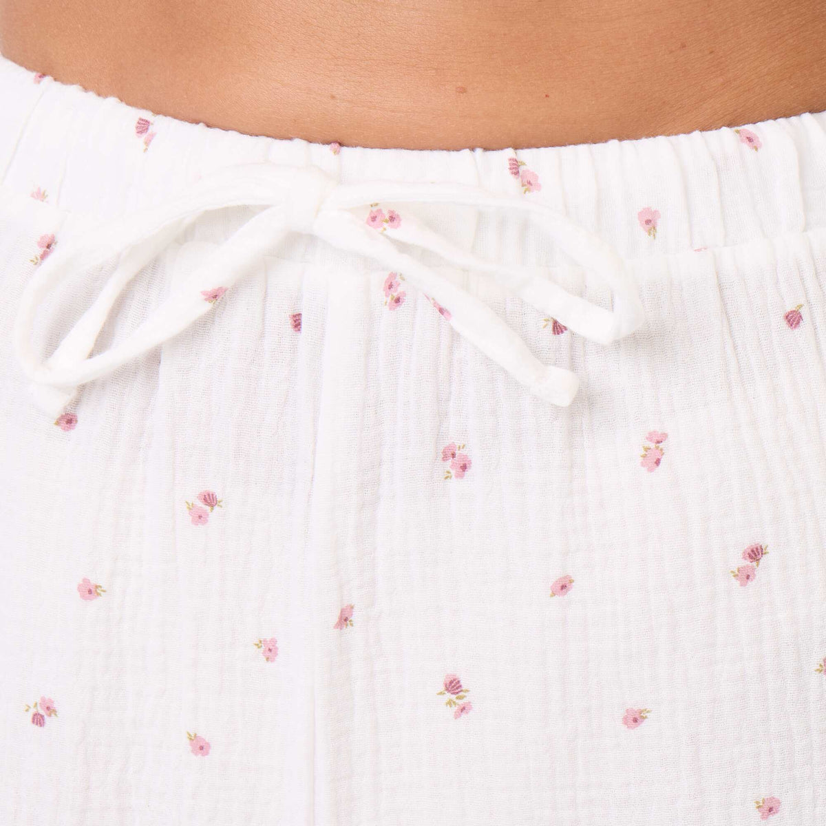 Floral Two-Piece Cotton Gauze Pajama Set WHITE