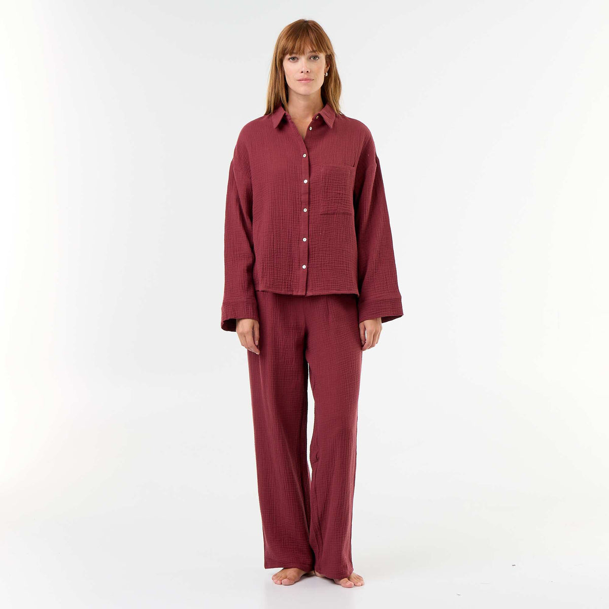 2-piece pajama set - in cotton gauze RED