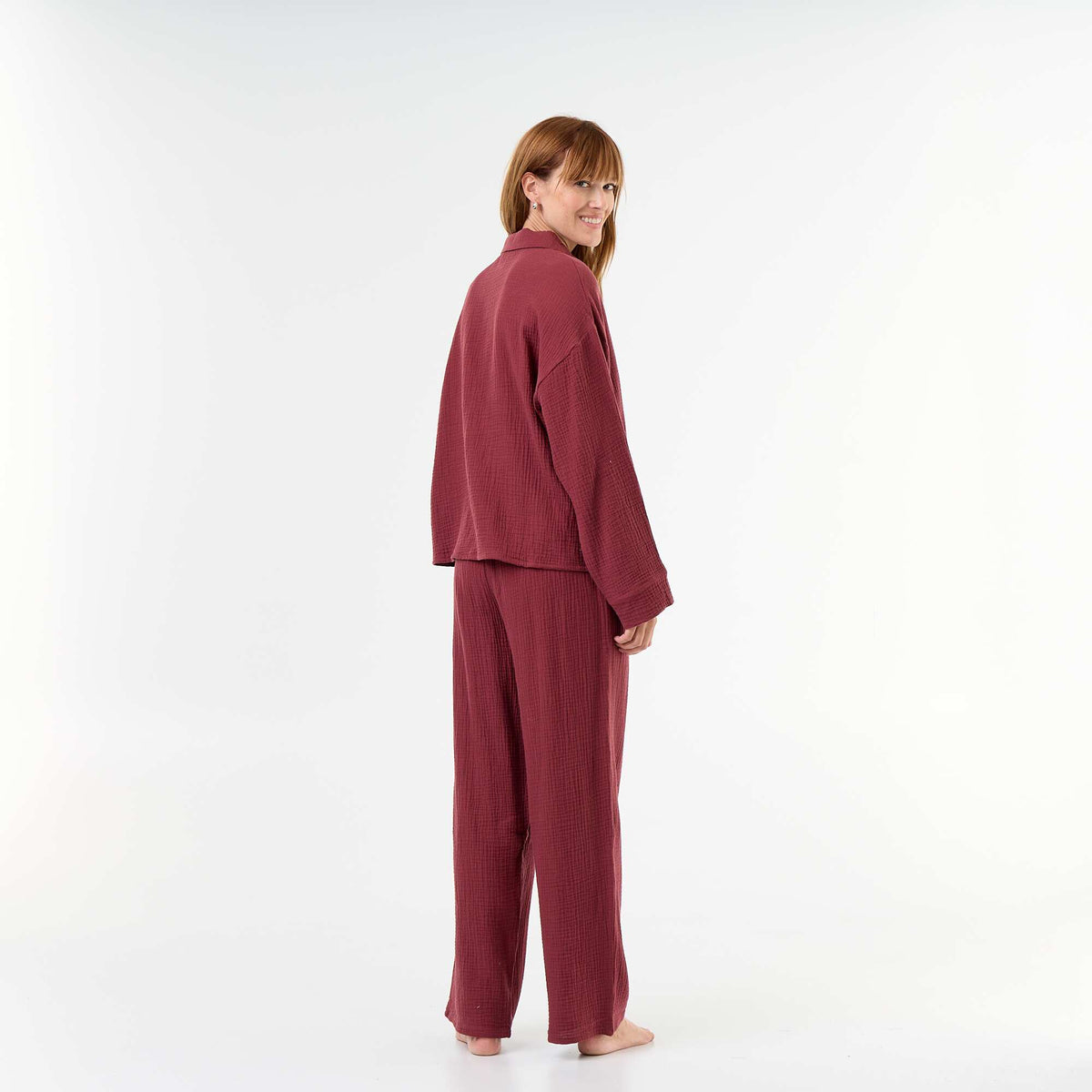 2-piece pajama set - in cotton gauze RED