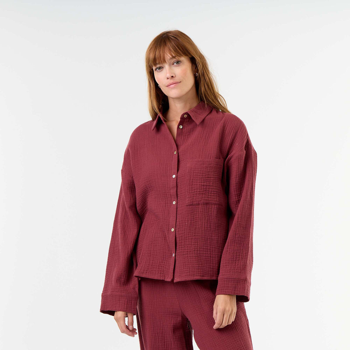 2-piece pajama set - in cotton gauze RED