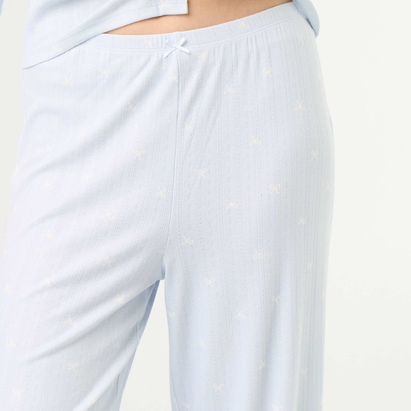 2-piece Pointelle Knit Pajama Set - Top + Pants BLUE