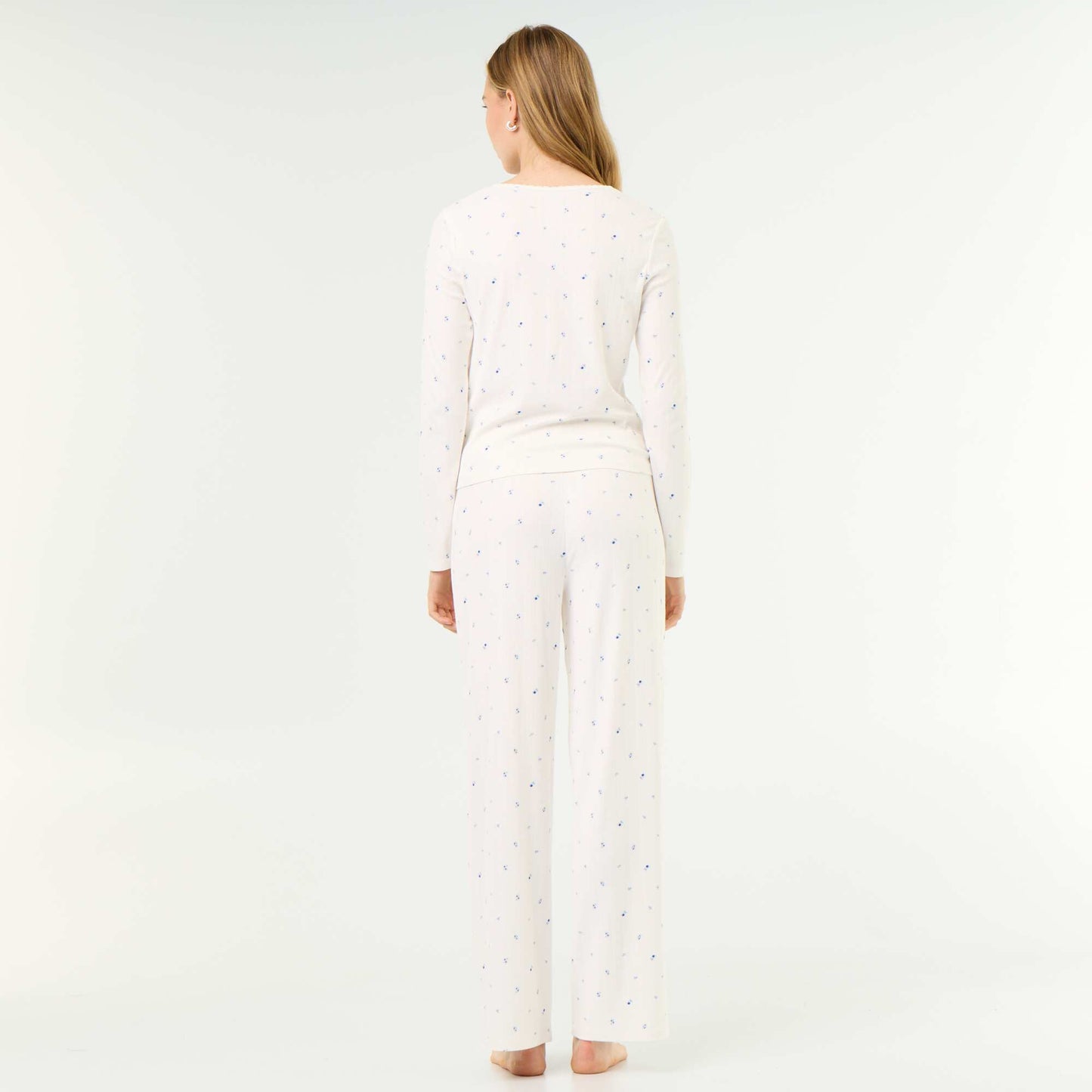 2-piece Pointelle Knit Pajama Set - Top + Pants WHITE